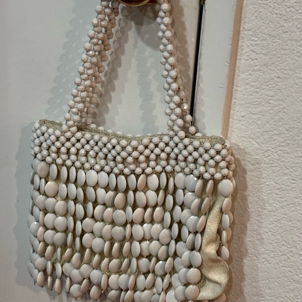 Maliparmi Beaded Shoulder Bag in Cream and White